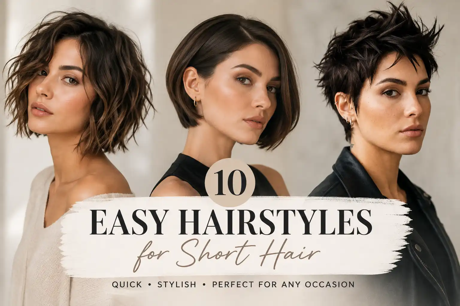 10 easy short hairstyles featuring tousled waves, sleek bob, and textured pixie