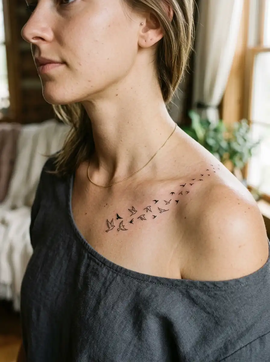 Minimalist wave tattoo on the ankle symbolizing resilience through life’s changes