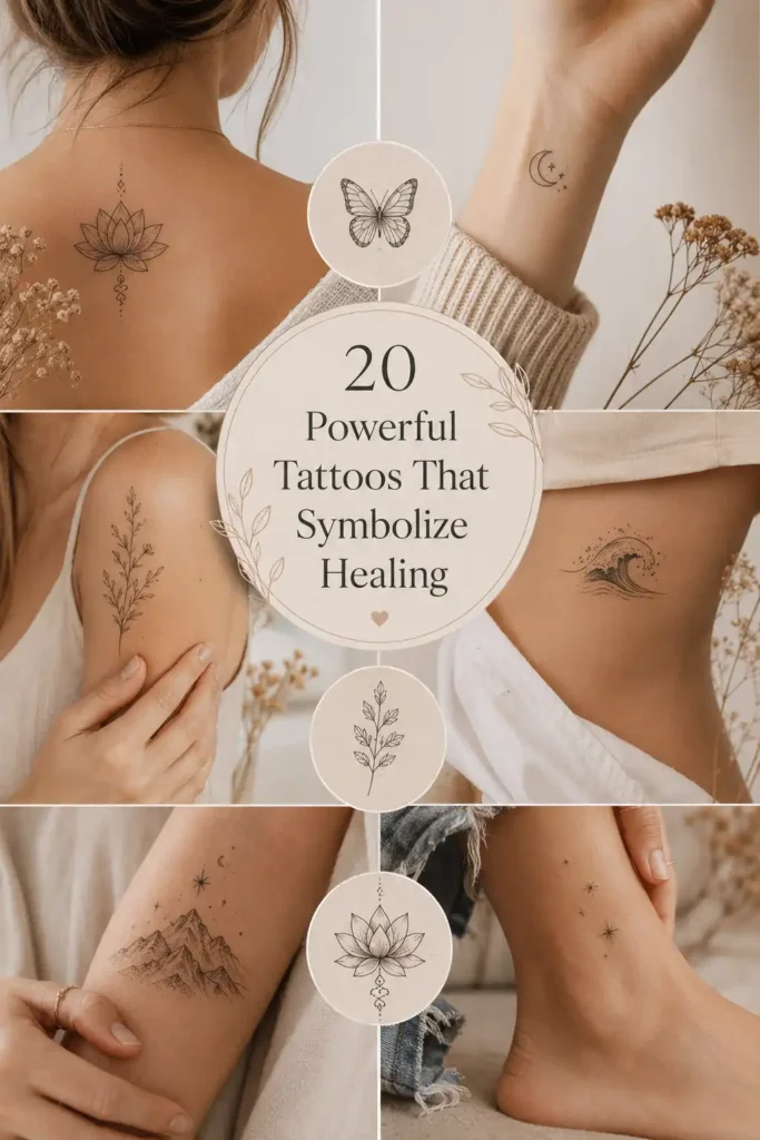 Collection of meaningful tattoo designs symbolizing healing, resilience, strength, and new beginnings