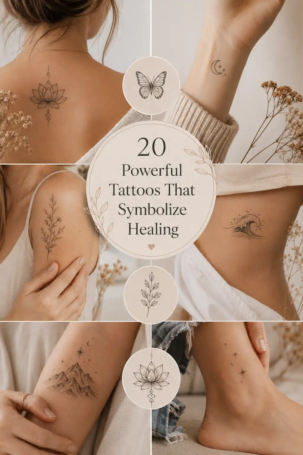 Collection of meaningful tattoo designs symbolizing healing, resilience, strength, and new beginnings