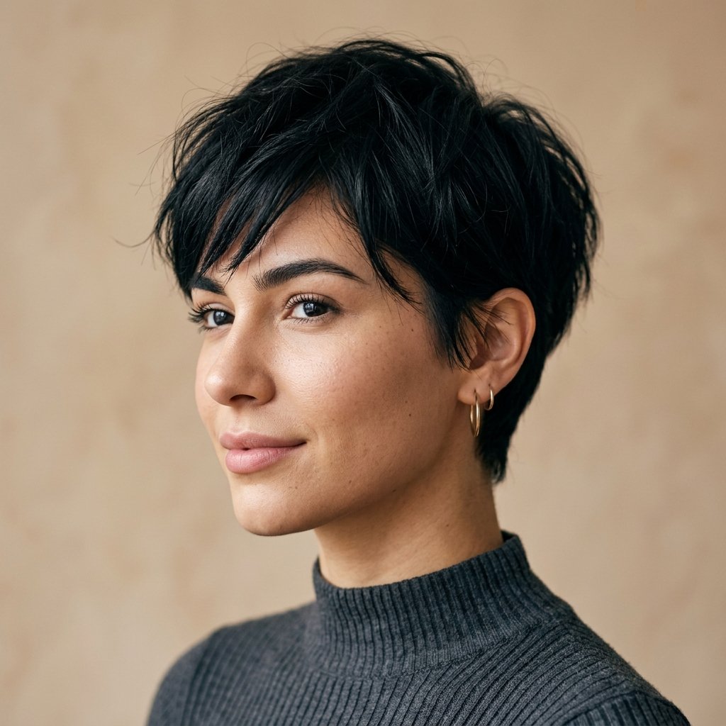 Short textured pixie cut with edgy, tousled styling